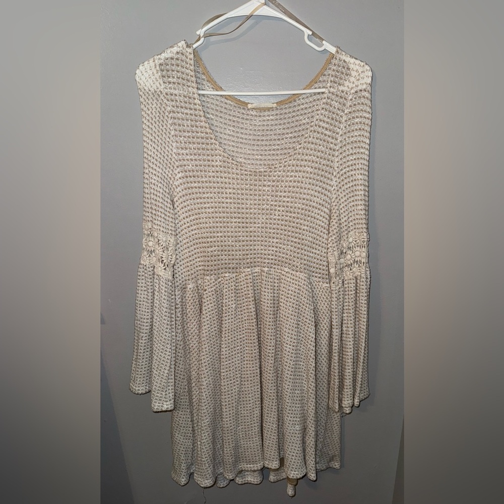 Tan and white knit dress